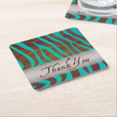 Bruin en Blauwgroen Zebra Pattern Dank je Vierkante Kartonnen Onderzetter (Schuin)