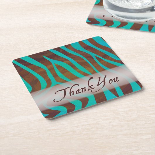 Bruin en Blauwgroen Zebra Pattern Dank je Vierkante Kartonnen Onderzetter (Schuin)