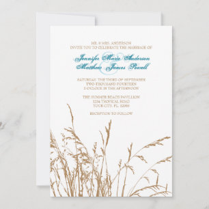 Bruin en Blauwgroen Zee Grass Beach Wedding Kaart