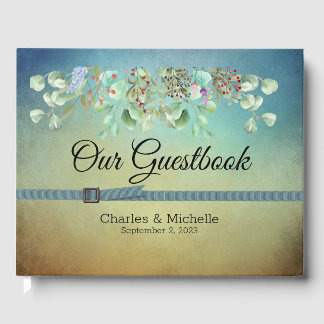Bruin en Blue Ombre Wedding Guestbook Gastenboek