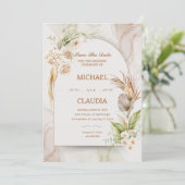 Bruin en crème bloem bruiloft uitnodiging (Staand voorkant)