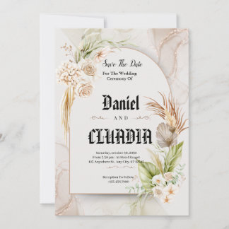 Bruin en crème bloem water kleur bruiloft save the date