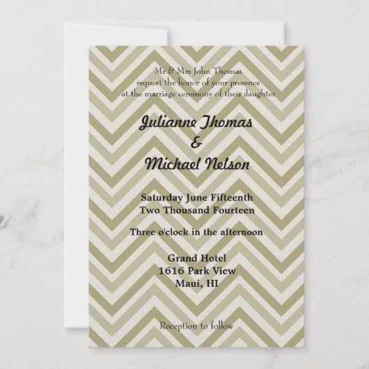 Bruin en crème Chevron bruiloft Kaart (Voorkant)