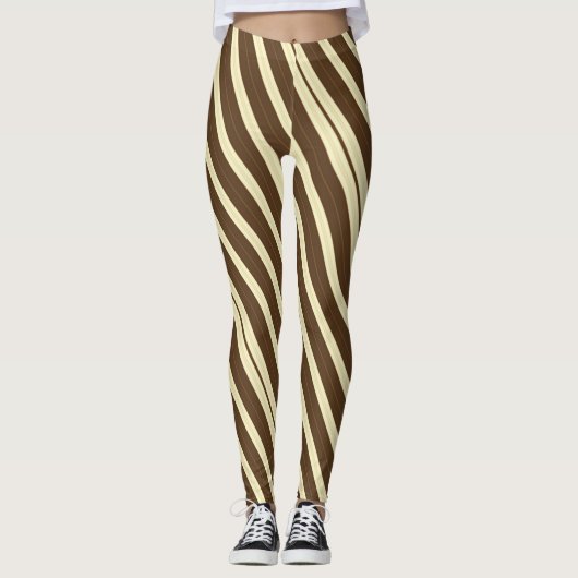 Bruin en crème diagonaal gestreept leggings (Voorkant)