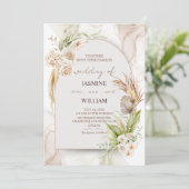 Bruin en crème Floral bruiloft uitnodiging (Staand voorkant)