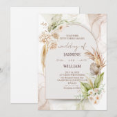 Bruin en crème Floral bruiloft uitnodiging (Voorkant / Achterkant)