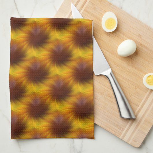 Bruin en geel wervelen Abstract patroon Theedoek (Quarter Fold)