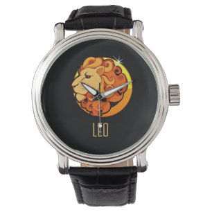 Bruin en goud Leo sterrenbeeld zwart Horloge