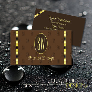 Bruin en goud met gepatterde Monogram-brieven Visitekaartje