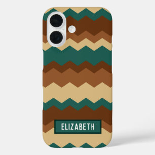 Bruin en groen najaar Geometric Zig Zag iPhone 16 Hoesje
