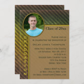 Bruin en Groen Stripe Foto Afstuderen Uitnodiging (Voorkant / Achterkant)
