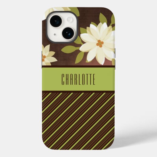 Bruin en groene bloemen telefoontas Case-Mate iPhone case (Achterkant)