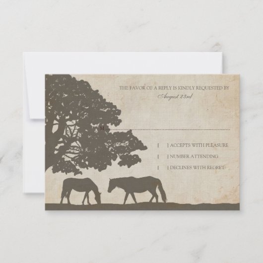 Bruin en Ivory  Paard Boerderij Wedding rsvp (Voorkant)
