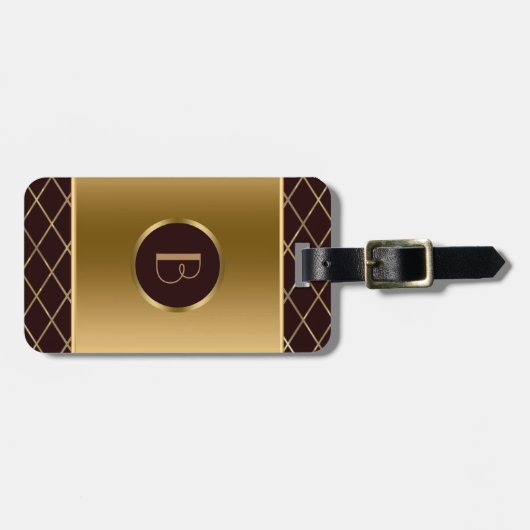 Bruin en Metallic Goud Geometrisch Ontwerp Bagagelabel (Voorkant horizontaal)