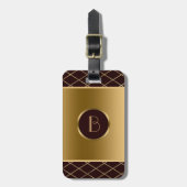 Bruin en Metallic Goud Geometrisch Ontwerp Bagagelabel (Voorkant verticaal)
