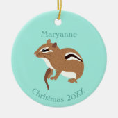 Bruin en Mint Green Chipmunk Lovers Personalized Keramisch Ornament (Voorkant)
