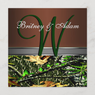 Bruin en Mossy Green Camo Wedding Invitations Kaart