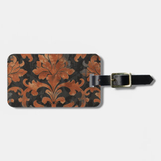 Bruin en Oranje Damask Pattern Bagagelabel
