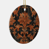 Bruin en Oranje Damask Pattern Keramisch Ornament (Rechts)