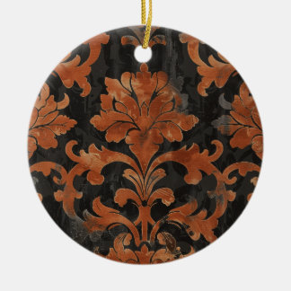 Bruin en Oranje Damask Pattern Keramisch Ornament