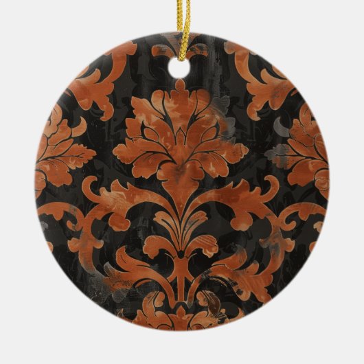 Bruin en Oranje Damask Pattern Keramisch Ornament (Voorkant)