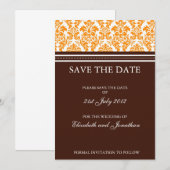 Bruin en Oranje Damask sparen het Briefkaart Date (Voorkant / Achterkant)