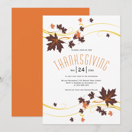 Bruin en oranje esdoornbladeren najaar Thanksgivin Kaart (Voorkant / Achterkant)