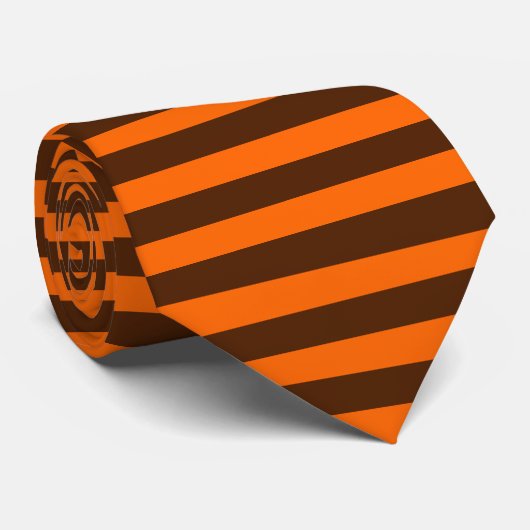 Bruin en Oranje horizontaal gestreept Stropdas (Opgerold)