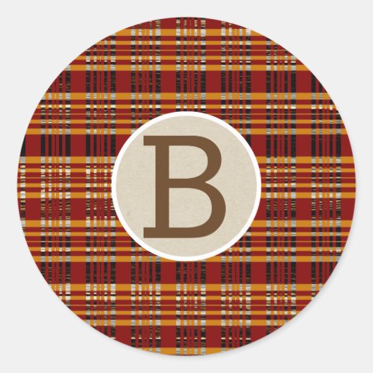 Bruin en Oranje Pset Kraft Rustic Monogram Initiaa Ronde Sticker (Voorkant)