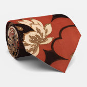 Bruin en rood Retro Floral Design Stropdas (Opgerold)