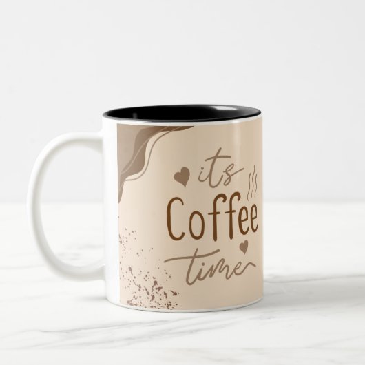 Bruin en roomesthetisch Het is koffie-tijd-Mok Tweekleurige Koffiemok (Links)