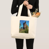 Bruin en roomkleurig paardenblauw grote tote bag (Voorkant (product))