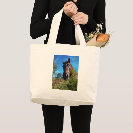 Bruin en roomkleurig paardenblauw grote tote bag (Voorkant (product))