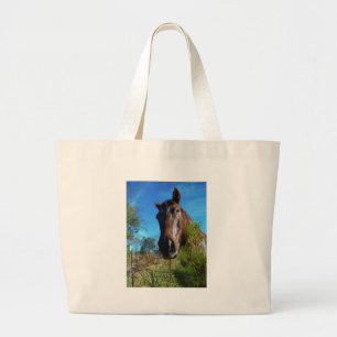 Bruin en roomkleurig paardenblauw grote tote bag