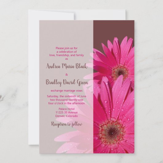 Bruin en Roze Gerbera Daisy Wedding Invitation Kaart (Voorkant)