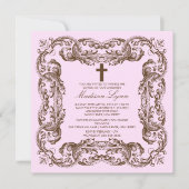 Bruin en Roze  Lijst Baptisme Uitnodiging (Voorkant)