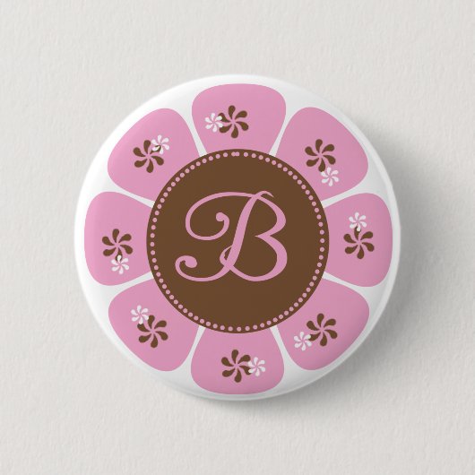 Bruin en Roze Monogram B Ronde Button 5,7 Cm (Voorkant)