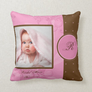 Bruin en Roze Monogram Baby Foto Keepomwille Pillo Kussen