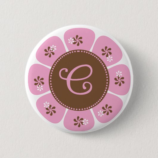 Bruin- en Roze Monogram C Ronde Button 5,7 Cm (Voorkant)