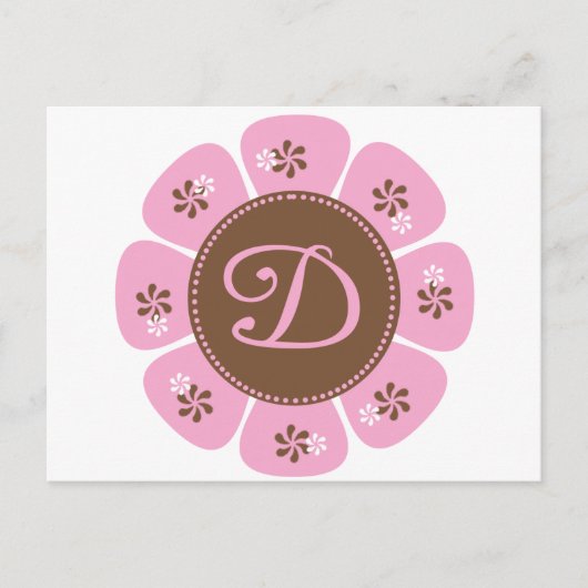 Bruin en Roze Monogram D Briefkaart (Voorkant)