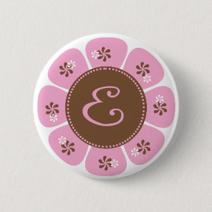 Bruin en Roze Monogram E Ronde Button 5,7 Cm