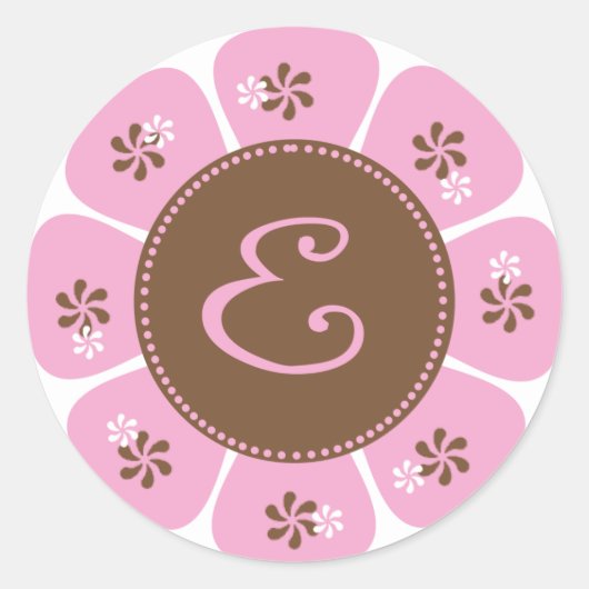 Bruin en Roze Monogram E Ronde Sticker (Voorkant)