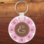 Bruin en Roze Monogram E Sleutelhanger (Voorkant)