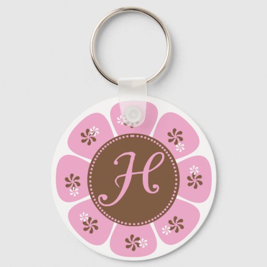 Bruin en Roze Monogram H Sleutelhanger (Voorkant)