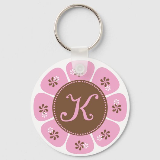 Bruin en Roze Monogram K Sleutelhanger (Voorkant)