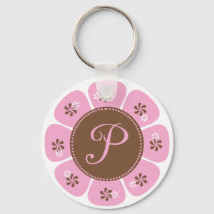 Bruin- en Roze Monogram P Sleutelhanger