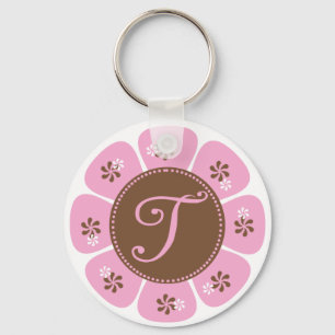Bruin en Roze Monogram T Sleutelhanger