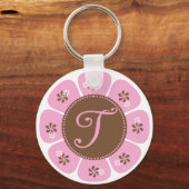 Bruin en Roze Monogram T Sleutelhanger (Voorkant)
