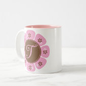 Bruin en Roze Monogram T Tweekleurige Koffiemok (Voorkant links)