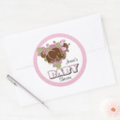 Bruin en roze olifant | Baby shower Ronde Sticker (Envelop)